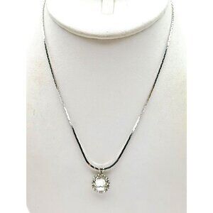 Clear Crystal Pendant Choker Necklace, Vintage Emerald Cut Faceted Stone with Sp